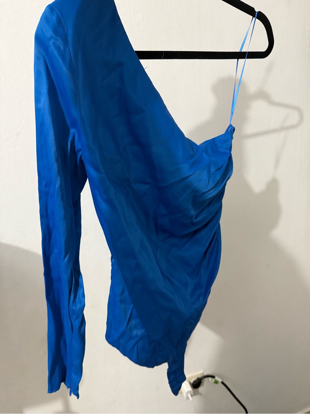 Zara Royal Blue One-Shoulder Satin-Effect Bodysuit